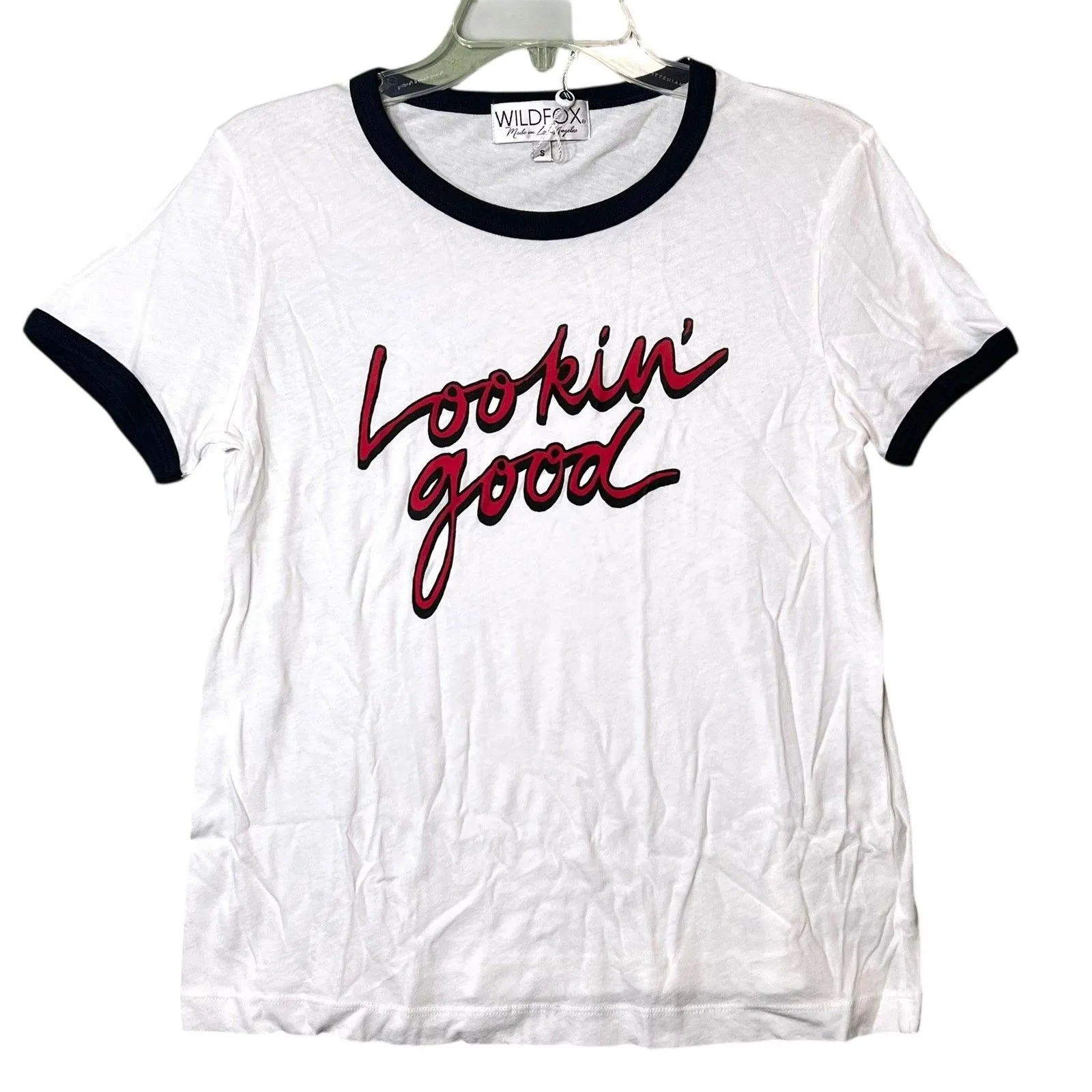 Wildfox Shirt Womens Small White Black Ringer Lookin' Good Graphic Made USA - Image 10