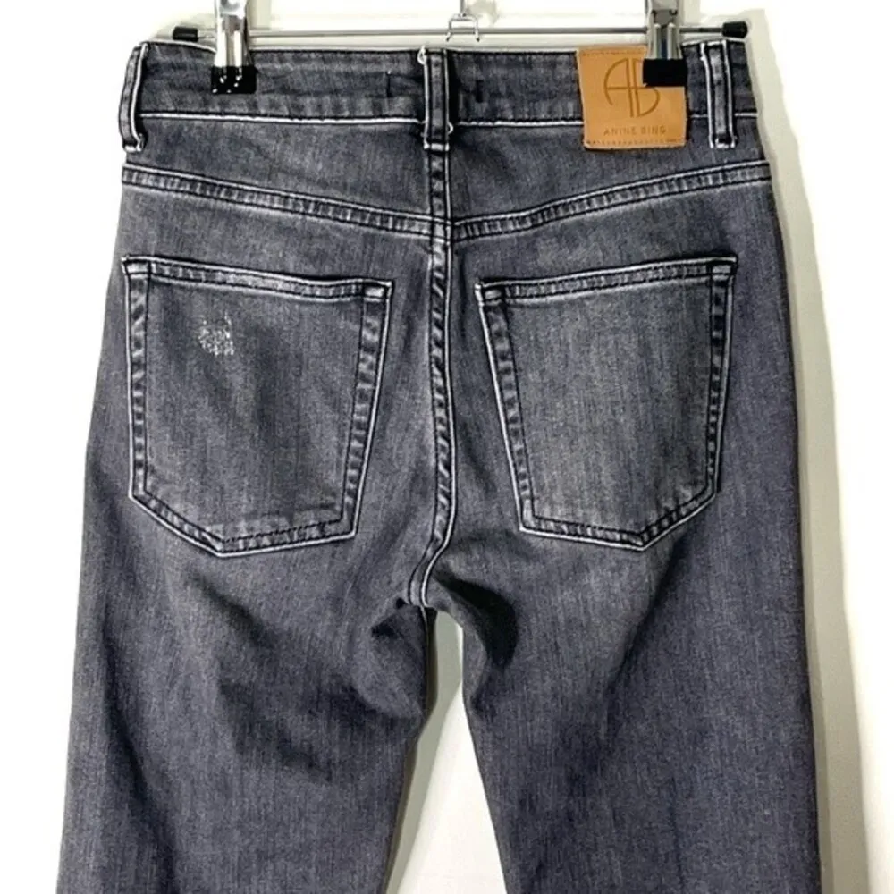 Anine Bing Gray Kara Distressed Skinny Jeans Raw Hem Button Fly Women’s Size 24 - Image 6