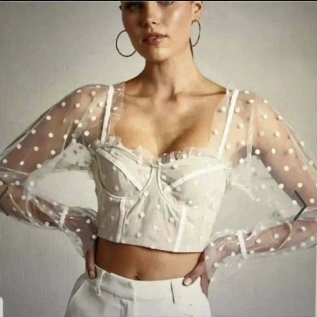 Runaway Hello Molly Crop Polka Dot Top Bustier Corset Tulle‎ Zip Back SZ 6 - Image 5