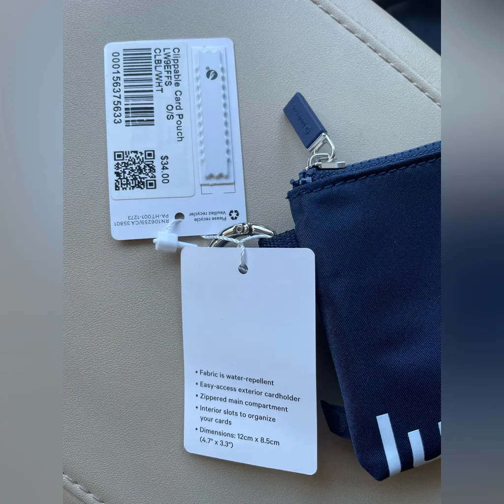 Lululemon NWT Clippable Card Pouch Club Blue & White Credit Card Slots - Image 8