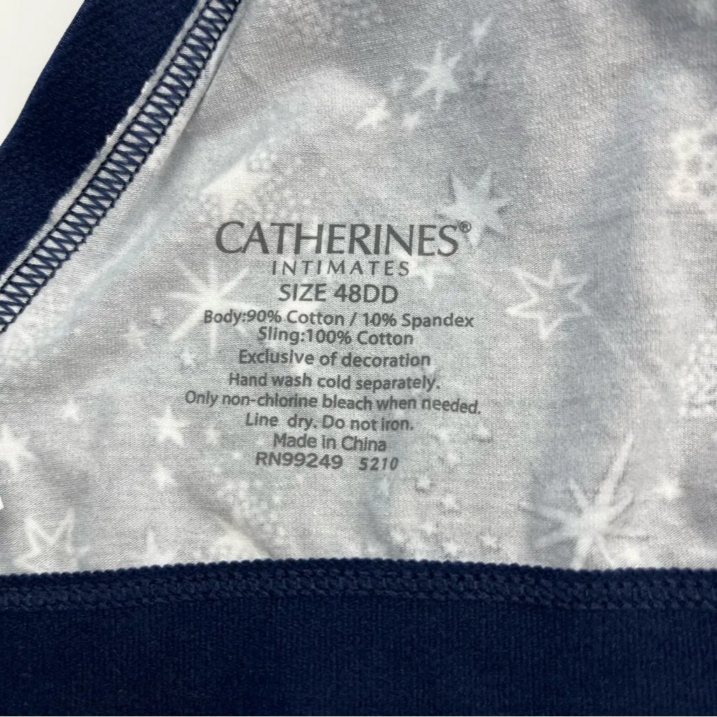 Catherines Intimates No Wire Cotton Comfort Blue White Snowflake Bra SZ 48DD NEW - Image 3