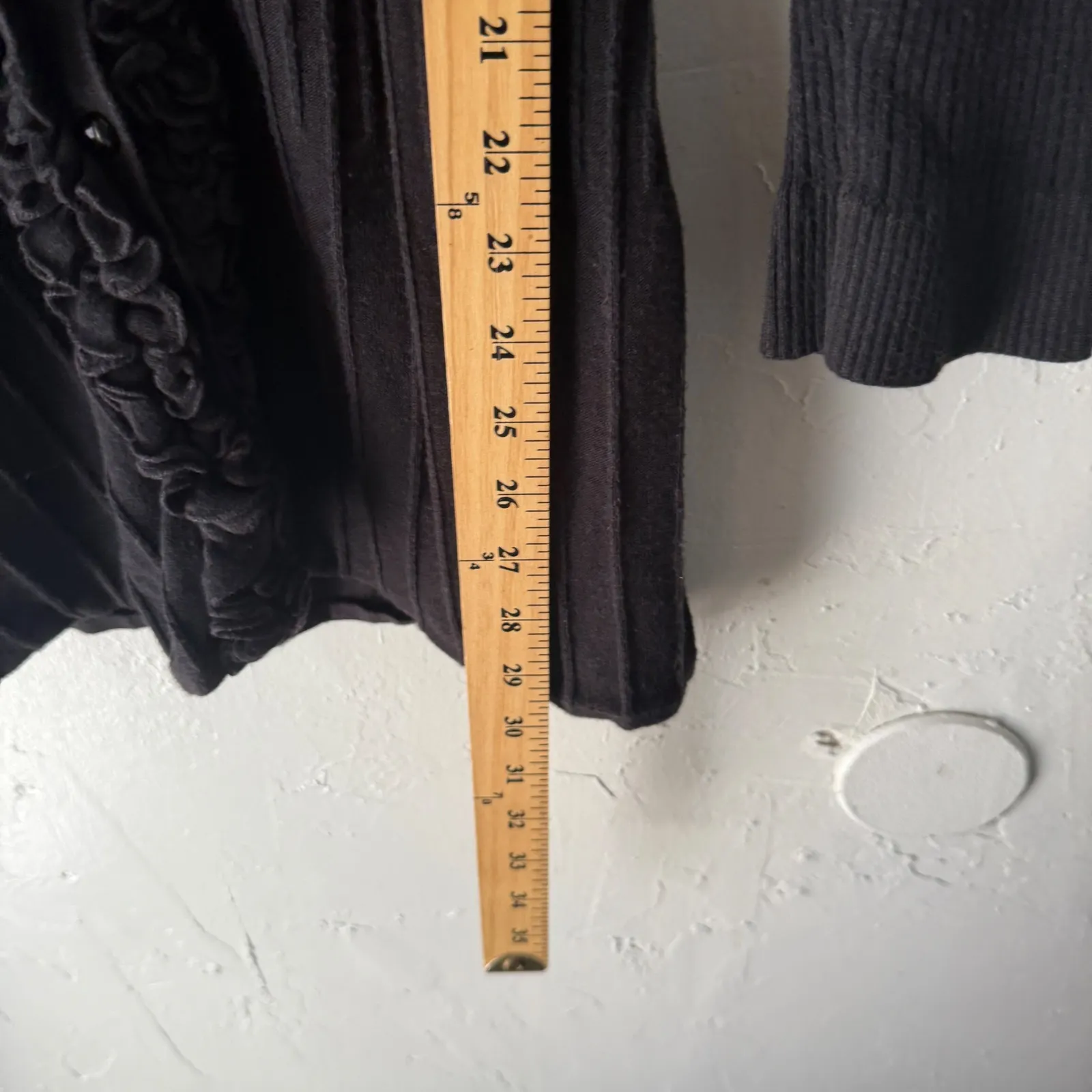 Tribal S Y2k Black Ruffle Trim Long Sleeve Cardigan Ribbed Knit Fitted Sweater‎ - Image 4