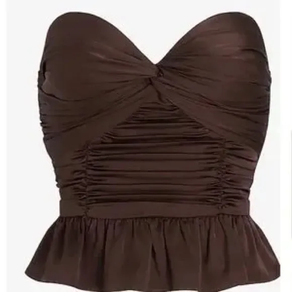 Express Satin Twist Front Peplum Tube Top - Image 3