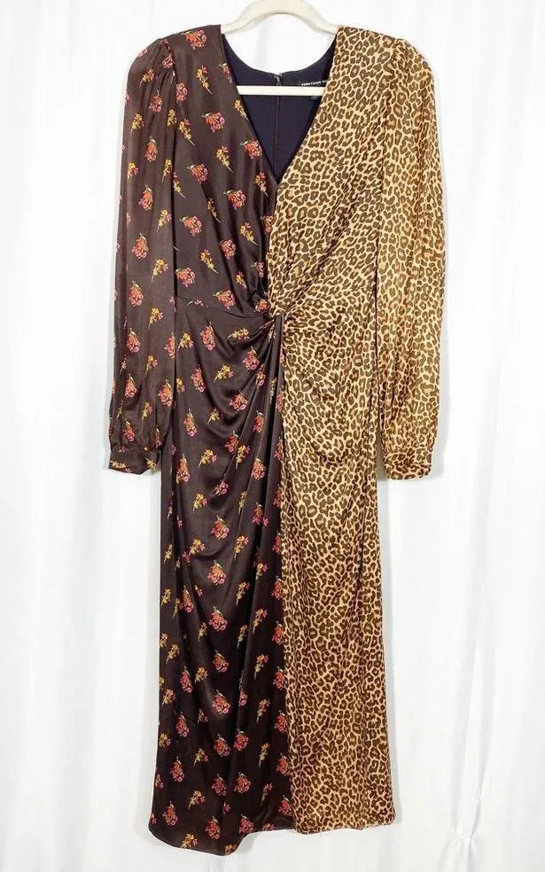 Something Navy Twist Front Long Sleeve Double Printed Midi Dress Leopard Floral - Image 1