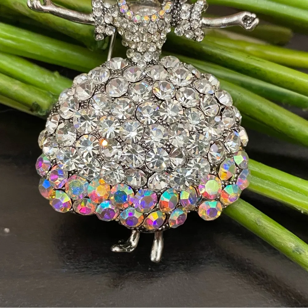 Pavé Clear AB Aurora Borealis Crystal Ballerina Dancer Lady Brooch - Image 5