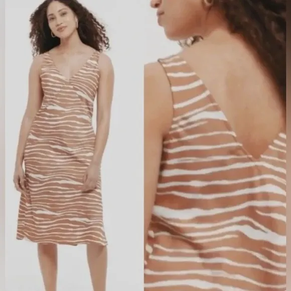 A New Day brown white midi side slits double v-neckline zebra print slip dress - Image 2