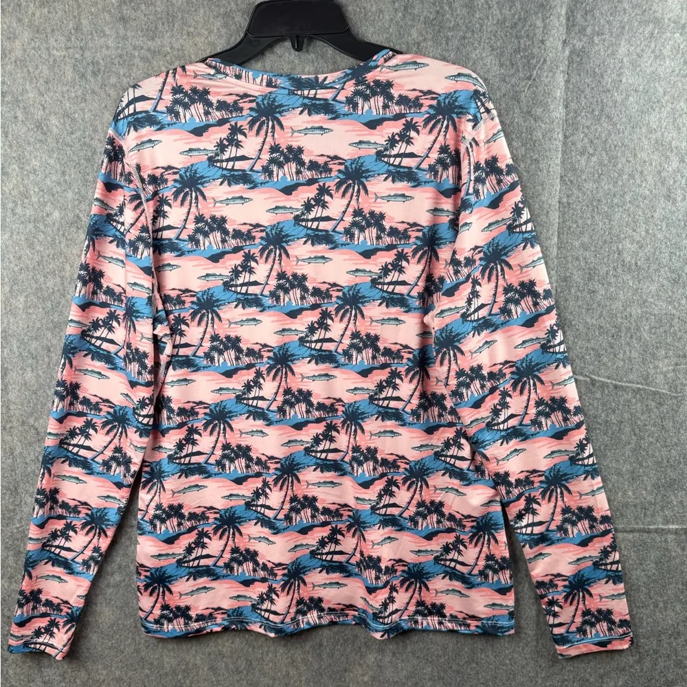 AFTCO Women's Size XLarge Captain's Lounge LS Performance Shirt Palms Fish Print Pink - Image 5