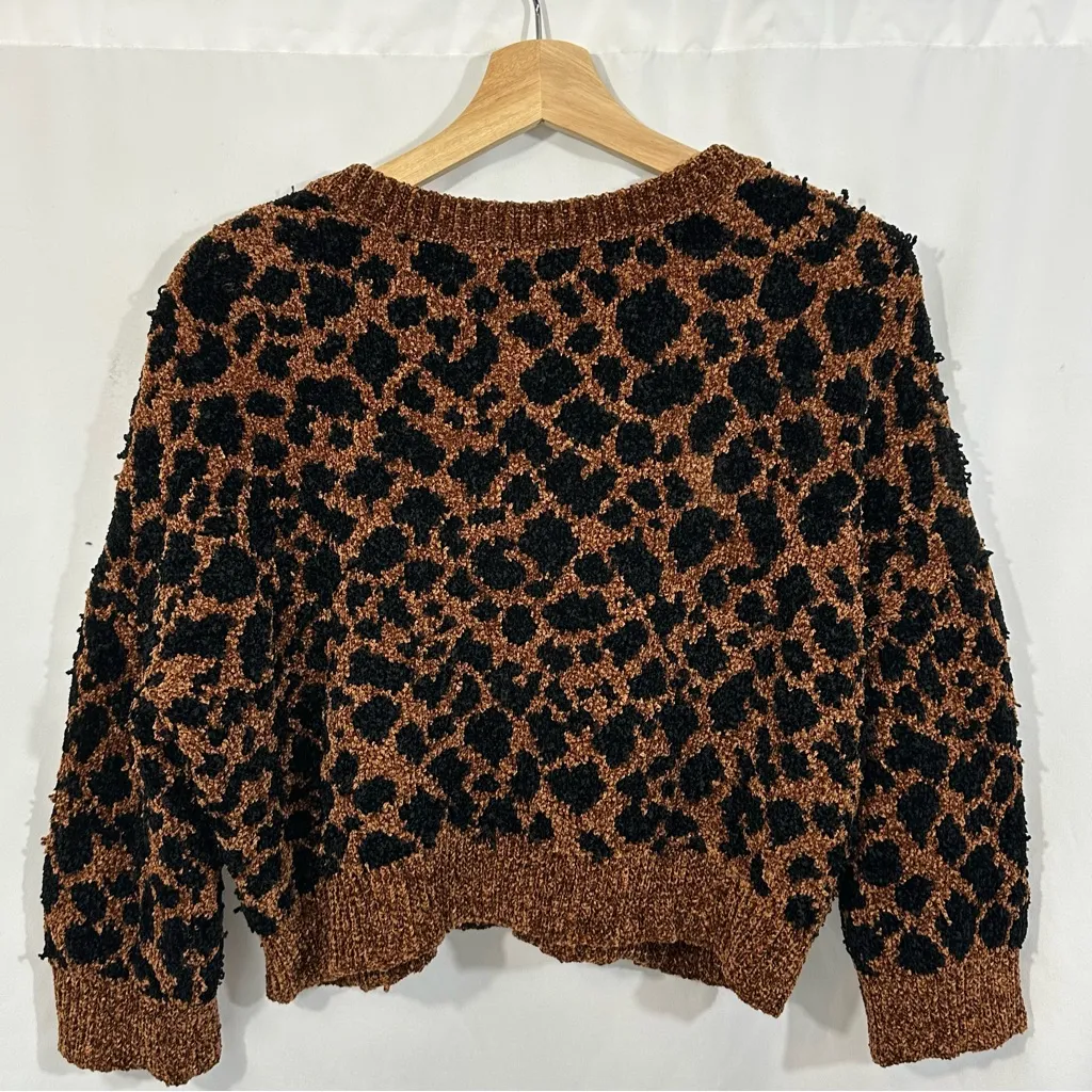 NANUSHKA Teddy Knit Leopard Print Textured Sweater Black Size L - Image 8