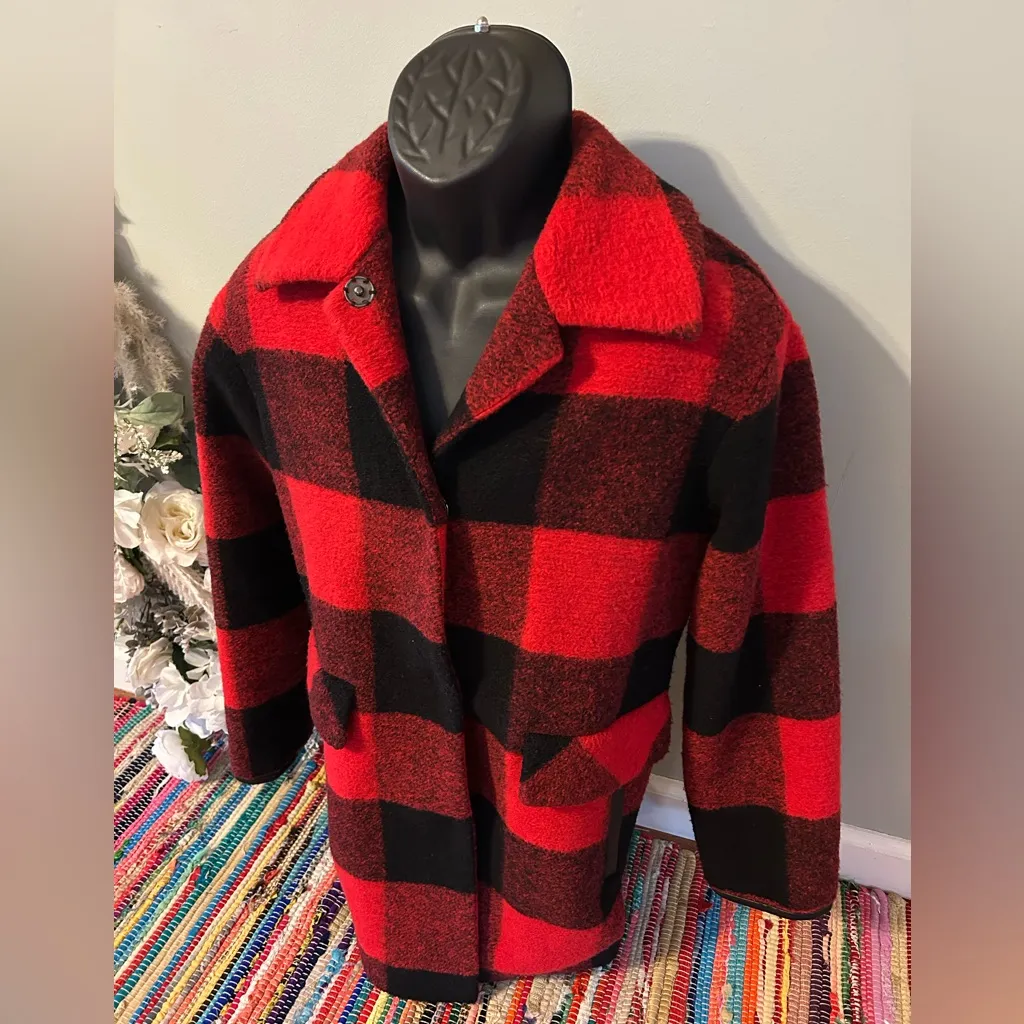 NEW Pendleton Buffalo Plaid Wool Coat Checker Flannel Jacket Red Black Large - Image 2