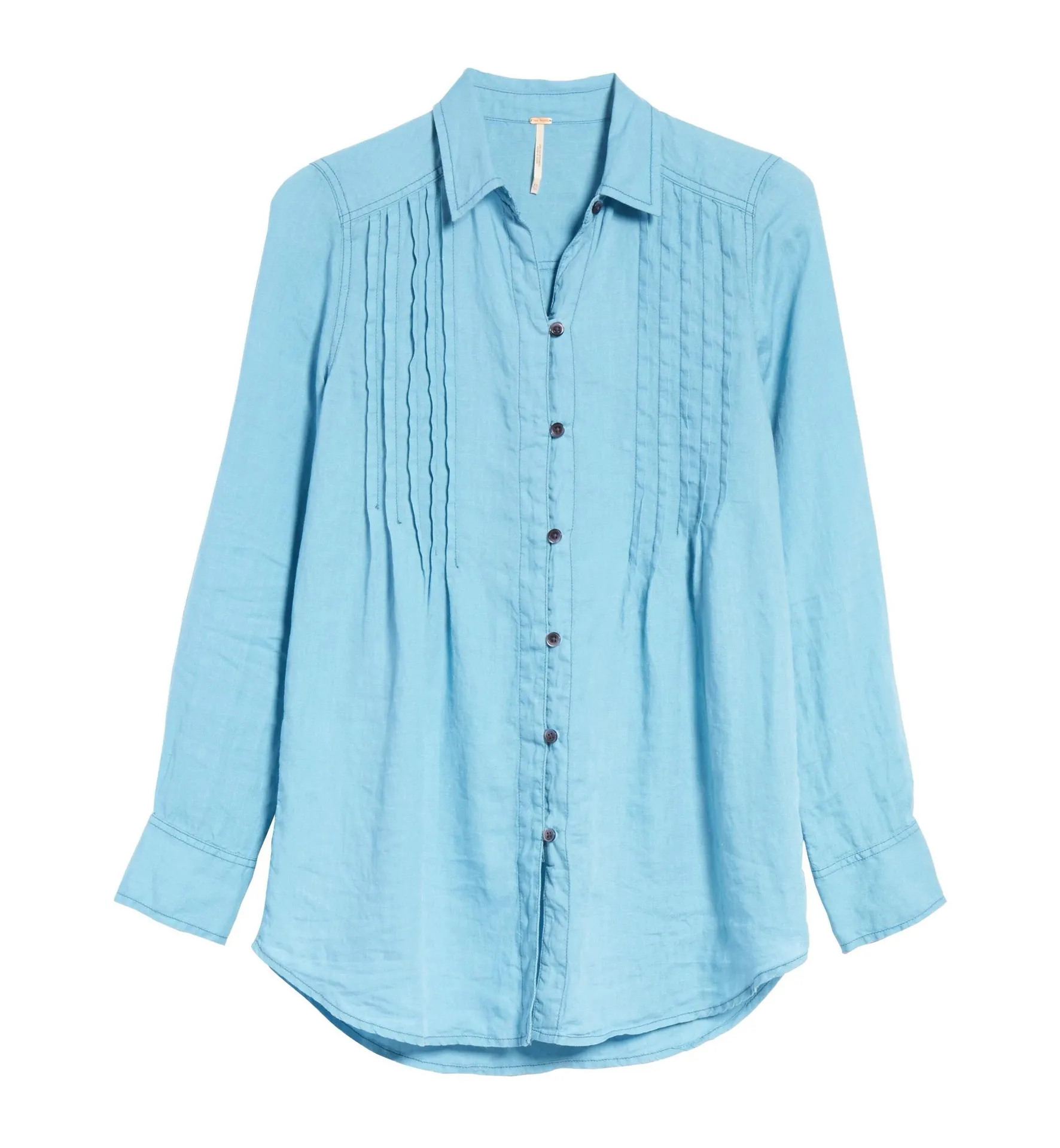 Linen Button Down Shirt Blue breezy mornings Blouse medium - Image 3