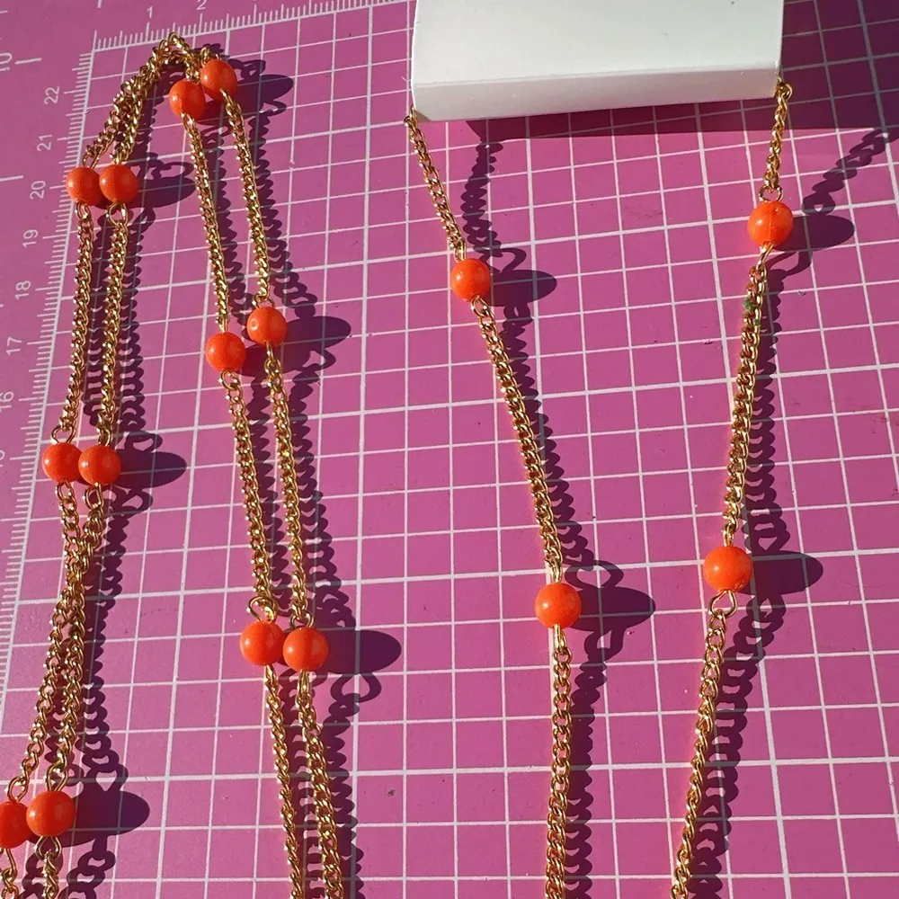 Nine West 2pc set necklace + earring comfortable clip on orange beads gold chain - Image 7