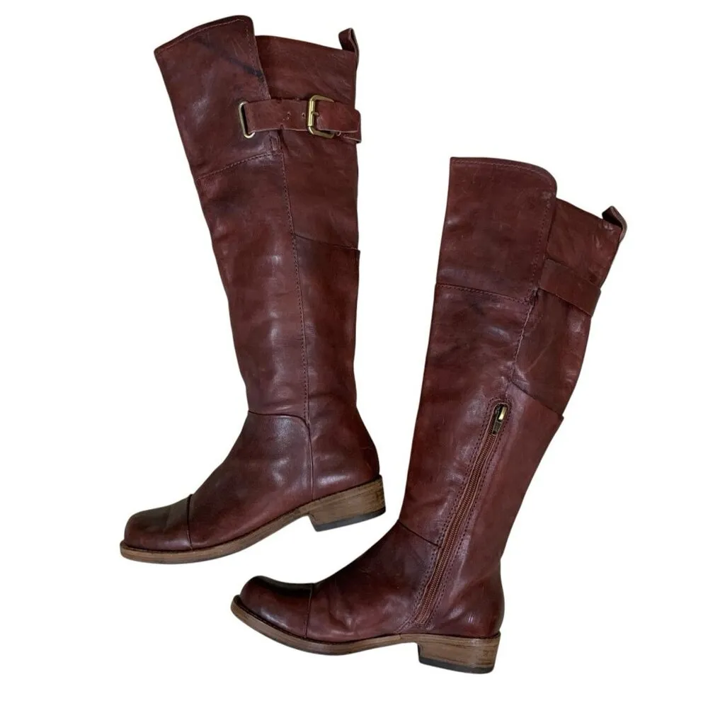 Belle Sigerson Morrison Leather Knee High Riding Boots Buckle Strap Equestrian 6 Brown - Image 6