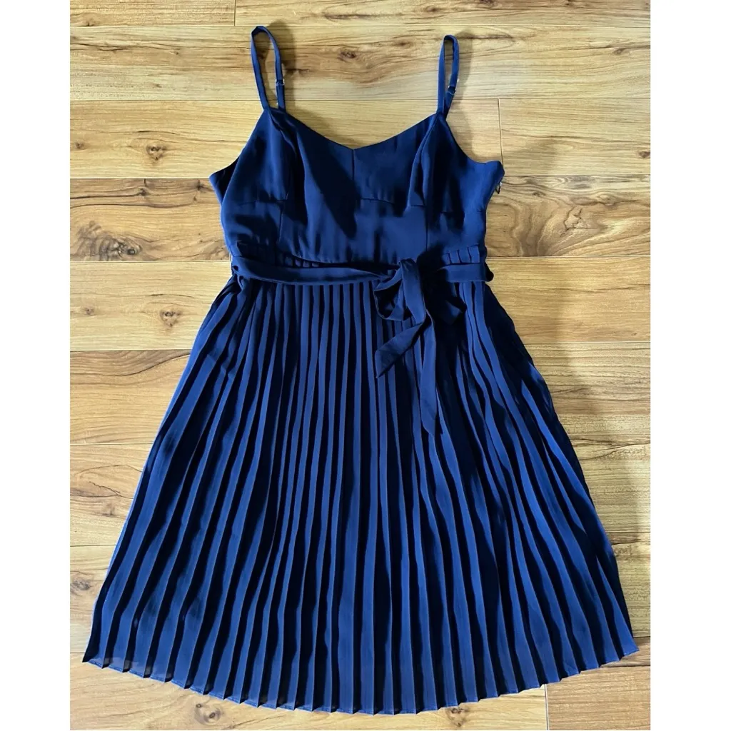 Modcloth Sleeveless Pleated Dress Large Navy - Image 12