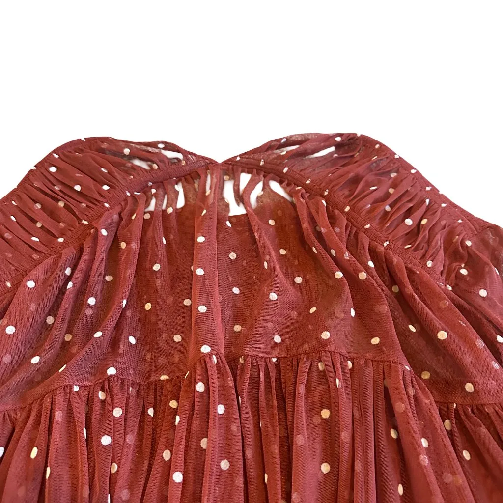 Free People Rust Orange Polka Dot Babydoll Top Sheer Chiffon Size Small Women's - Image 8