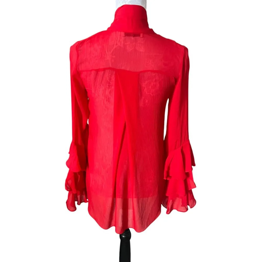 Prabal Gurung Collective Blouse Shirt Top Womens Tie Neck Bow Designer Small Red - Image 3