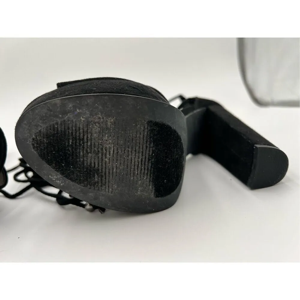 n by Nicole Miller Chunky Platform Vegan Suede Black Heels Tie Up Sandal 6.5 new - Image 9