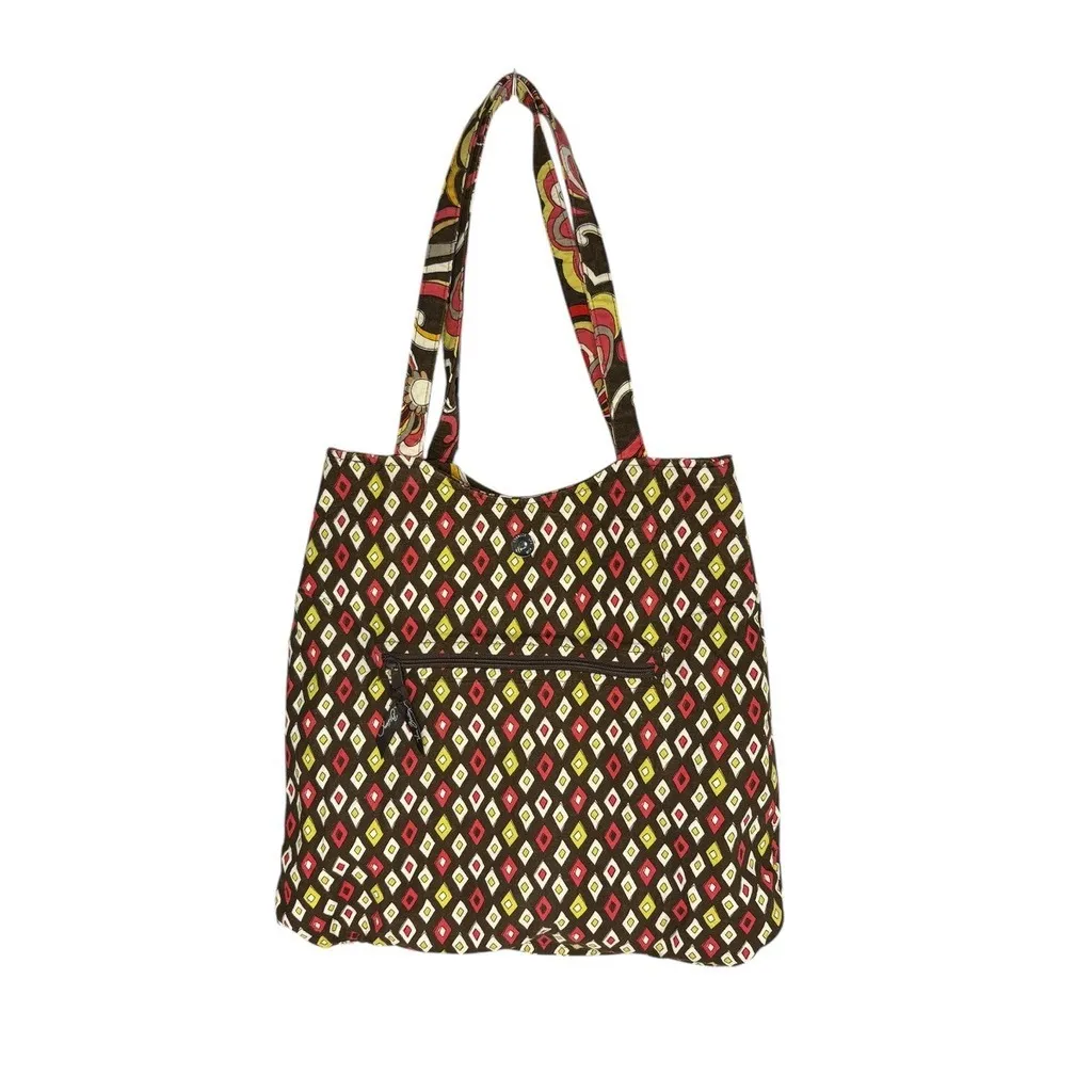 Vera Bradley Quilted "Puccini" Bucket Tote Handbag Medium Bag Brown Pink Floral - Image 3