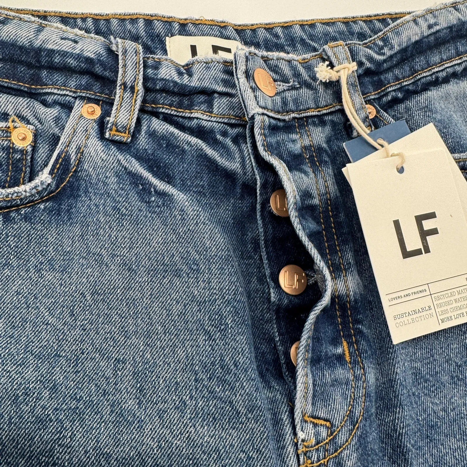 Lovers + Friends Ryan High Rise Straight Jeans Womens 28 NWT Distressed Med Wash - Image 12