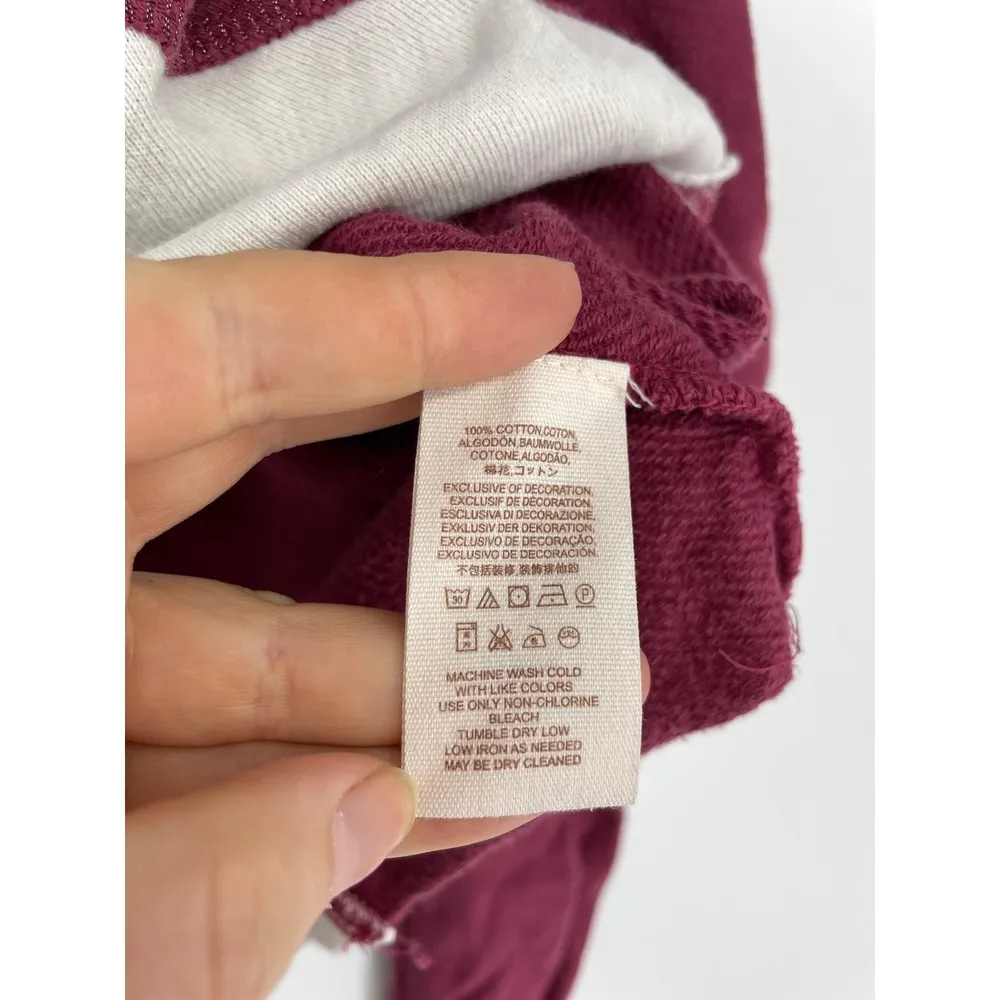 Free People Sweatshirt Womens Small Montauk Pullover Burgundy Colorblock Cropped - Image 5