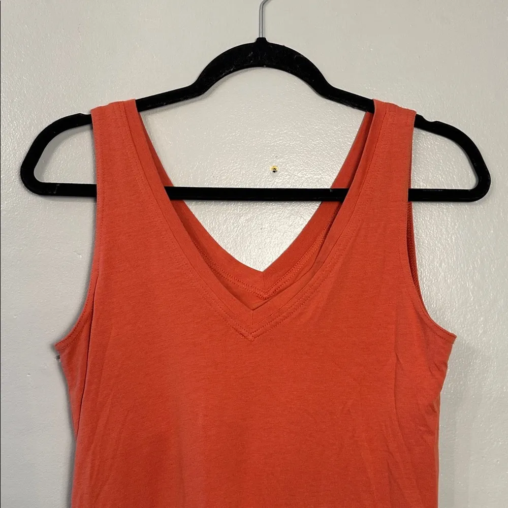 Pact V-neck Orange Sleeveless Fit Flare Dress Organic Cotton Pockets Women's M - Image 3