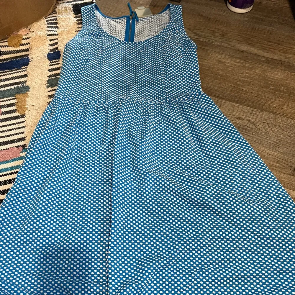 Maeve ▪ Caldera Blue Polka Dot Fit & Flare Dress L - Image 3