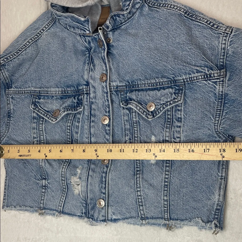 American Eagle Outfitters Denim Jacket with Gray Hood - Image 9