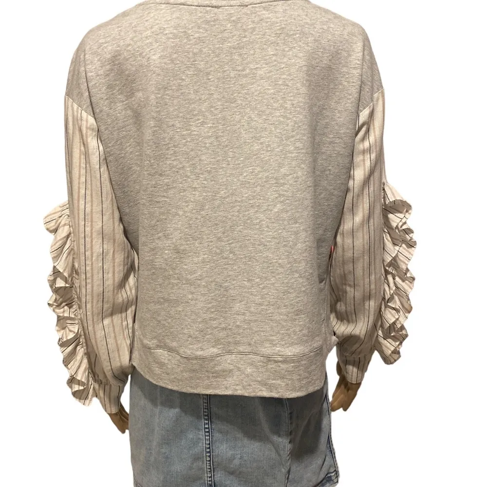 State grey stripe ruffle sleeve sweatshirt size S - Image 3