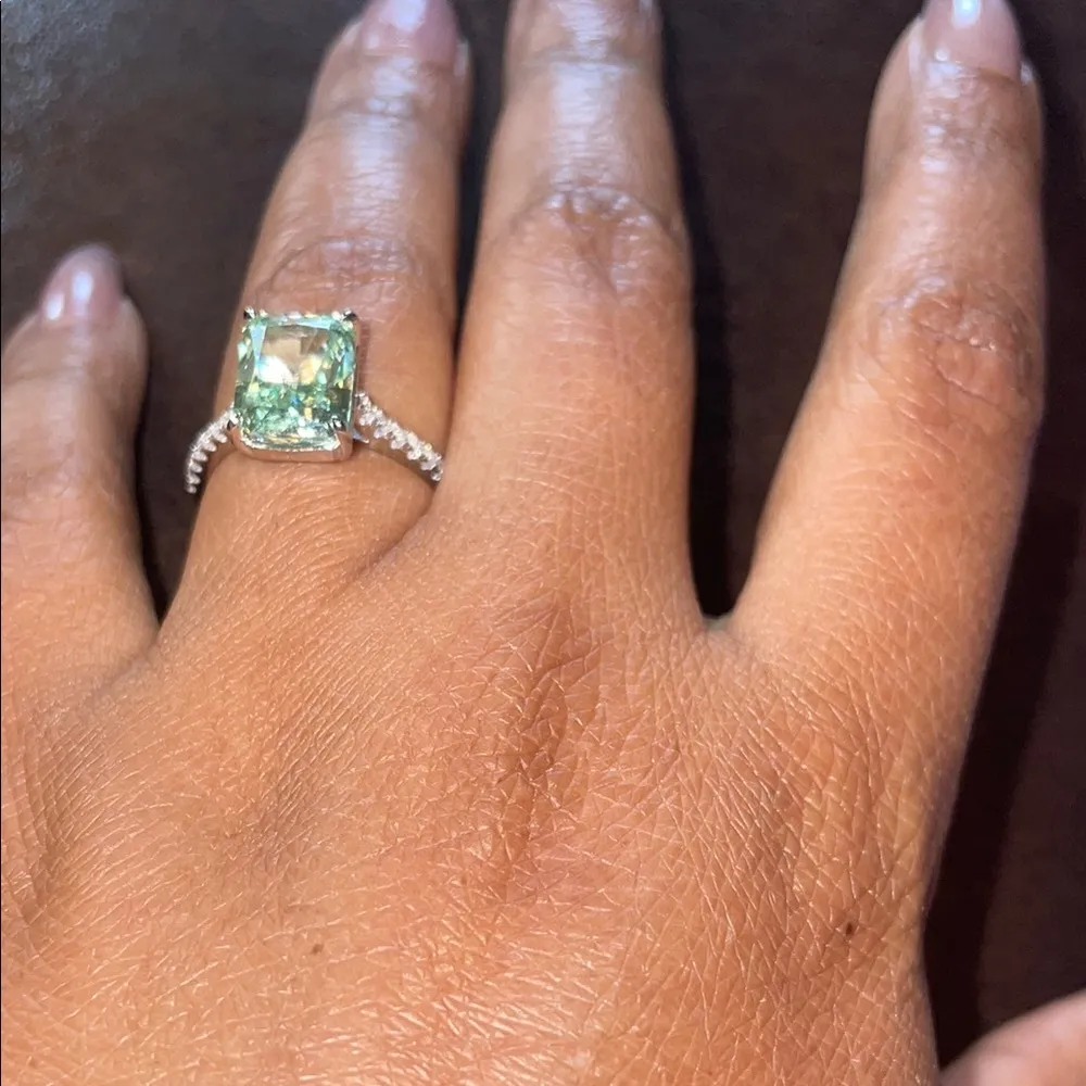 Est. $950 18k gold plated over stamped .925 Silver Radiant Cut Mint Green - Image 2