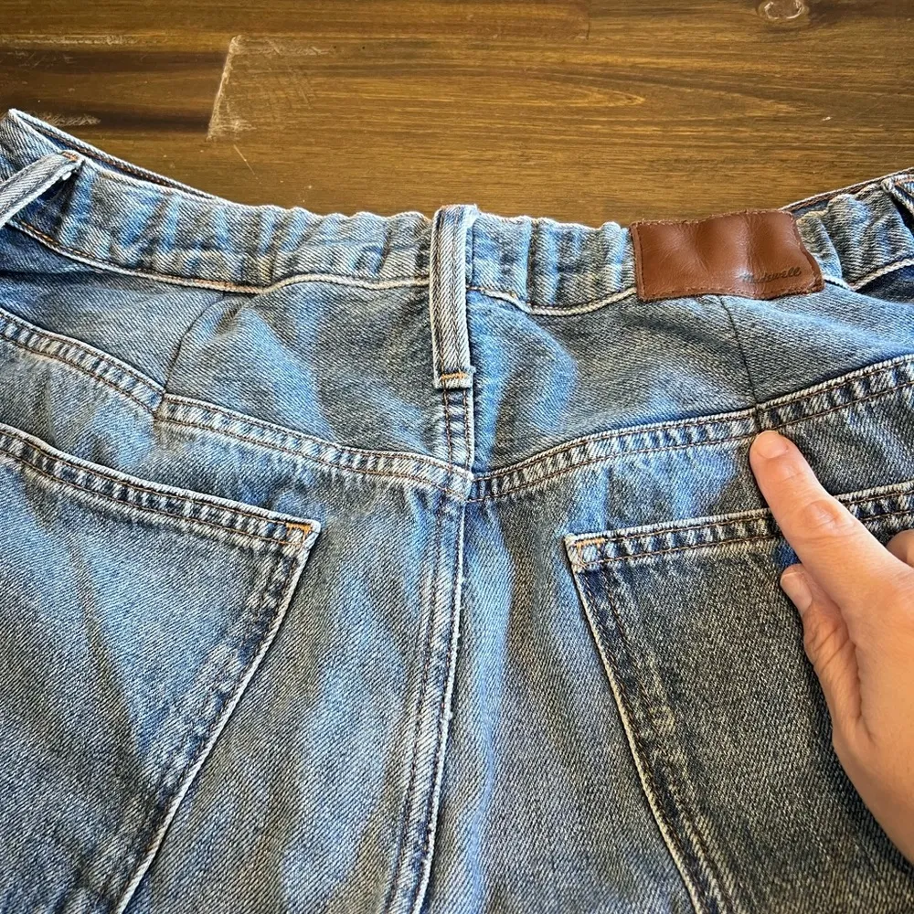 Madewell Dad Jeans Blue Denim Baggy Straight Wide High Rise Distressed Hem 30 - Image 12