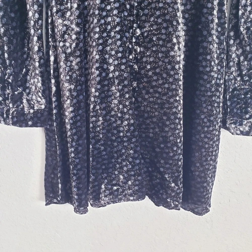 Zara Black and Blue Long Sleeve Velvet Mini Dress - Image 3