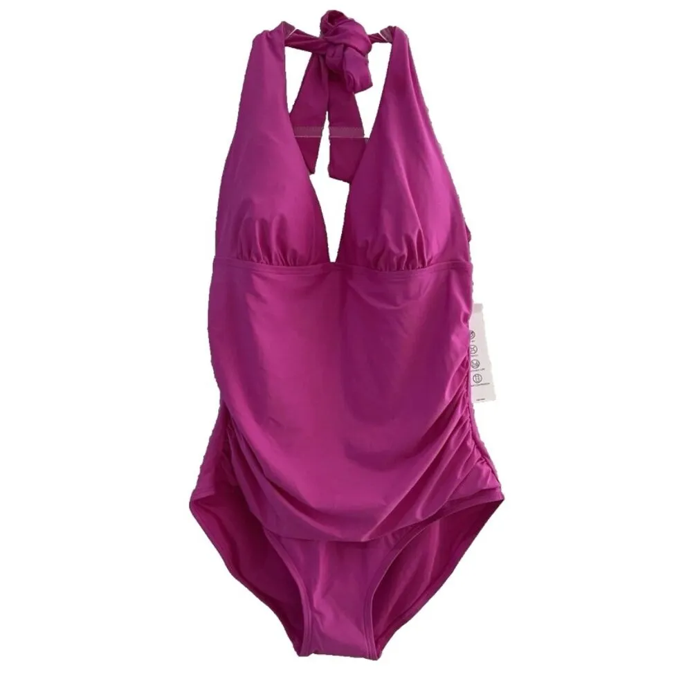 NWT DKNY Women's Tie-Back Halter-Style One-Piece Swimsuit In Carnation Pink Sz M - Image 8