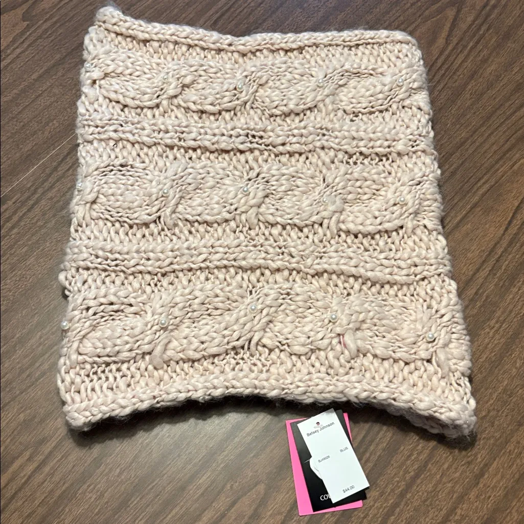 NEW Betsey Johnson Knit Cowl Neck Scarf Pearls Light Pink NWT - Image 2