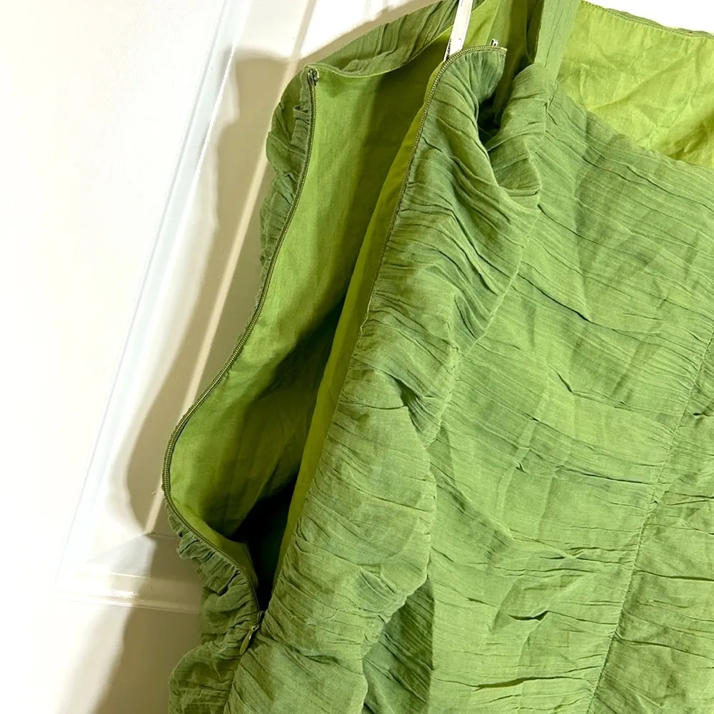 MINKPINK Little Darling Cotton Printed Green Ruched Dress - Image 4