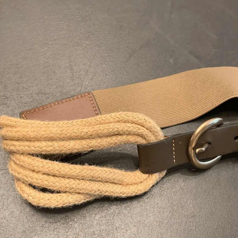 Women's Brown Leather Retro Woven Cord Stretch Unique Corded Buckle Front Belt Size 28 - Image 5