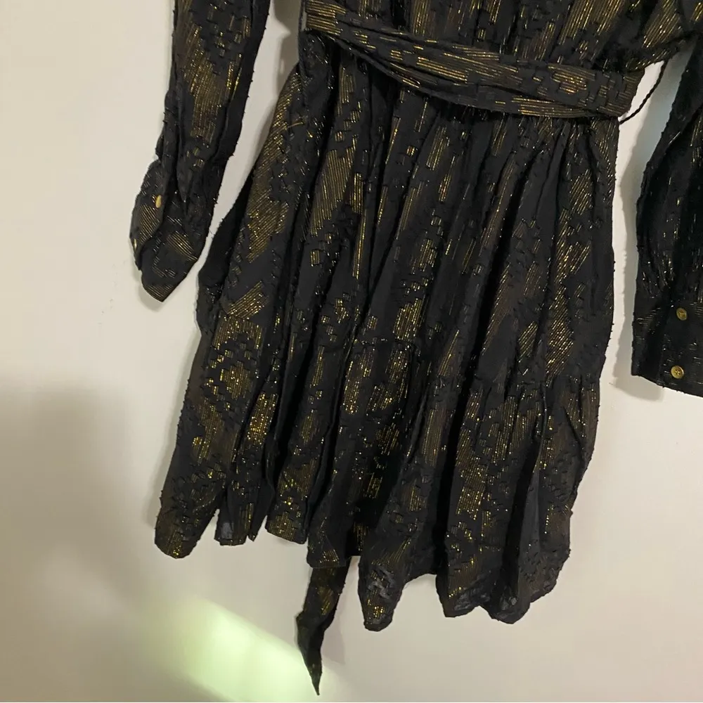 Roller Rabbit Black and Gold Midi Button Front Dress XL - Image 10