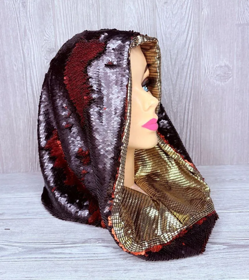 Stardust love head cover hat festival hood reversible with pocket shift sequin Red - Image 10