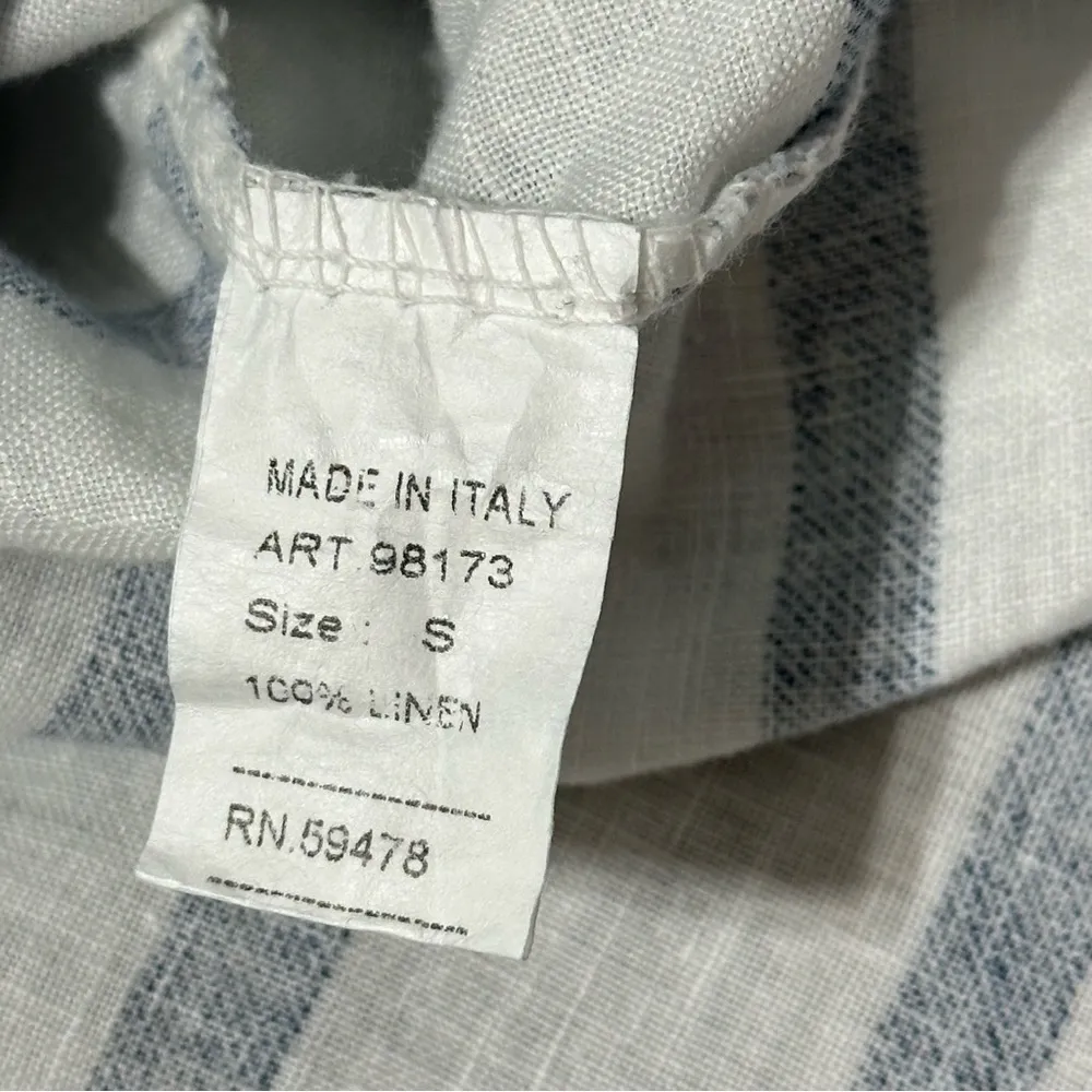 Viola Borghi S White Blue Striped Linen Oversized Roll Tab Button Down Shirt - Image 5