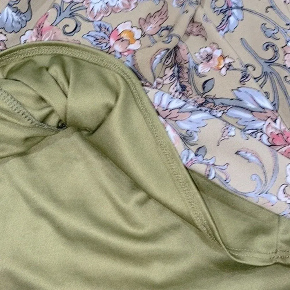 Peach love green floral boho dress size small - Image 8