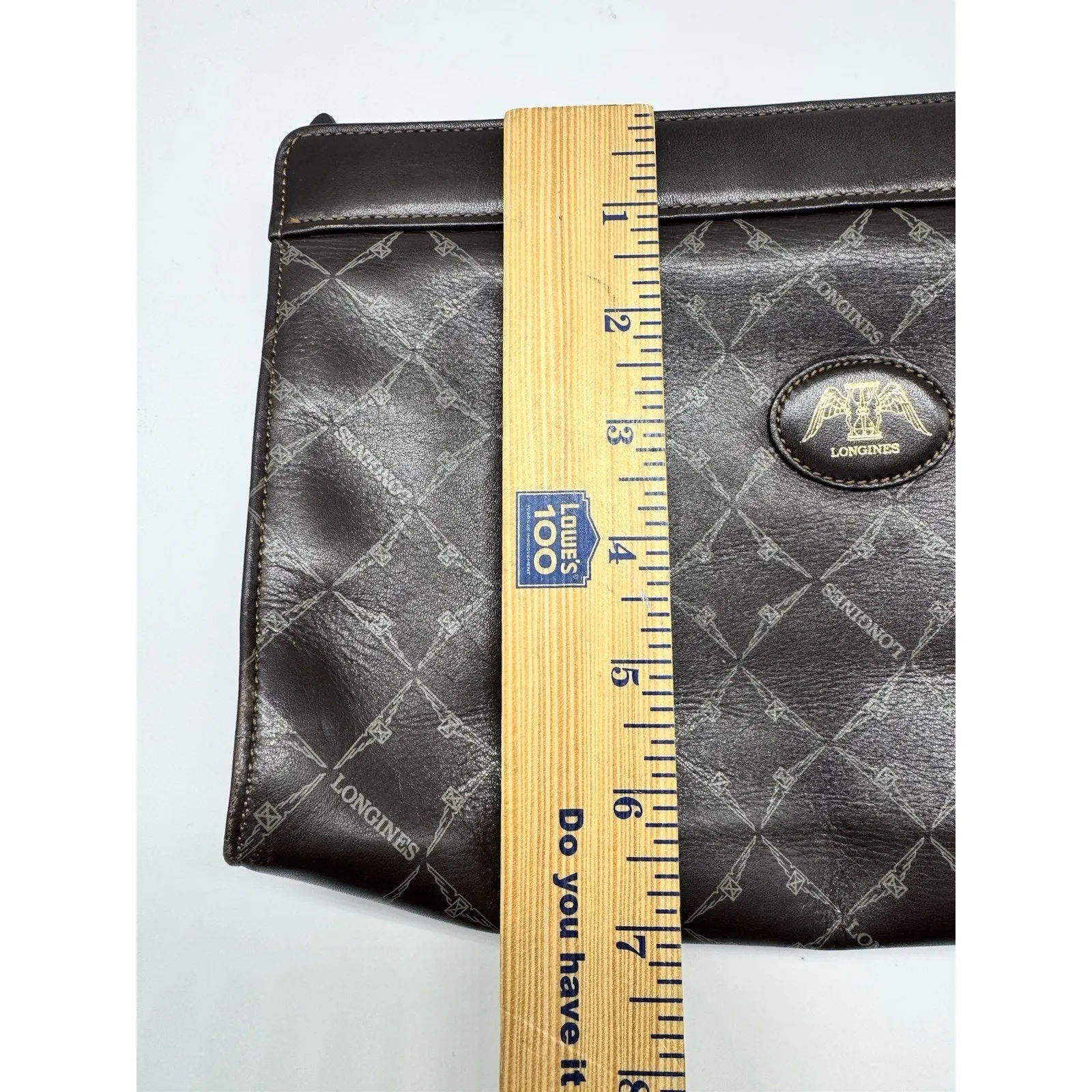 Longines Brown Leather Clutch Bag Vintage Logo Old Money - Image 8