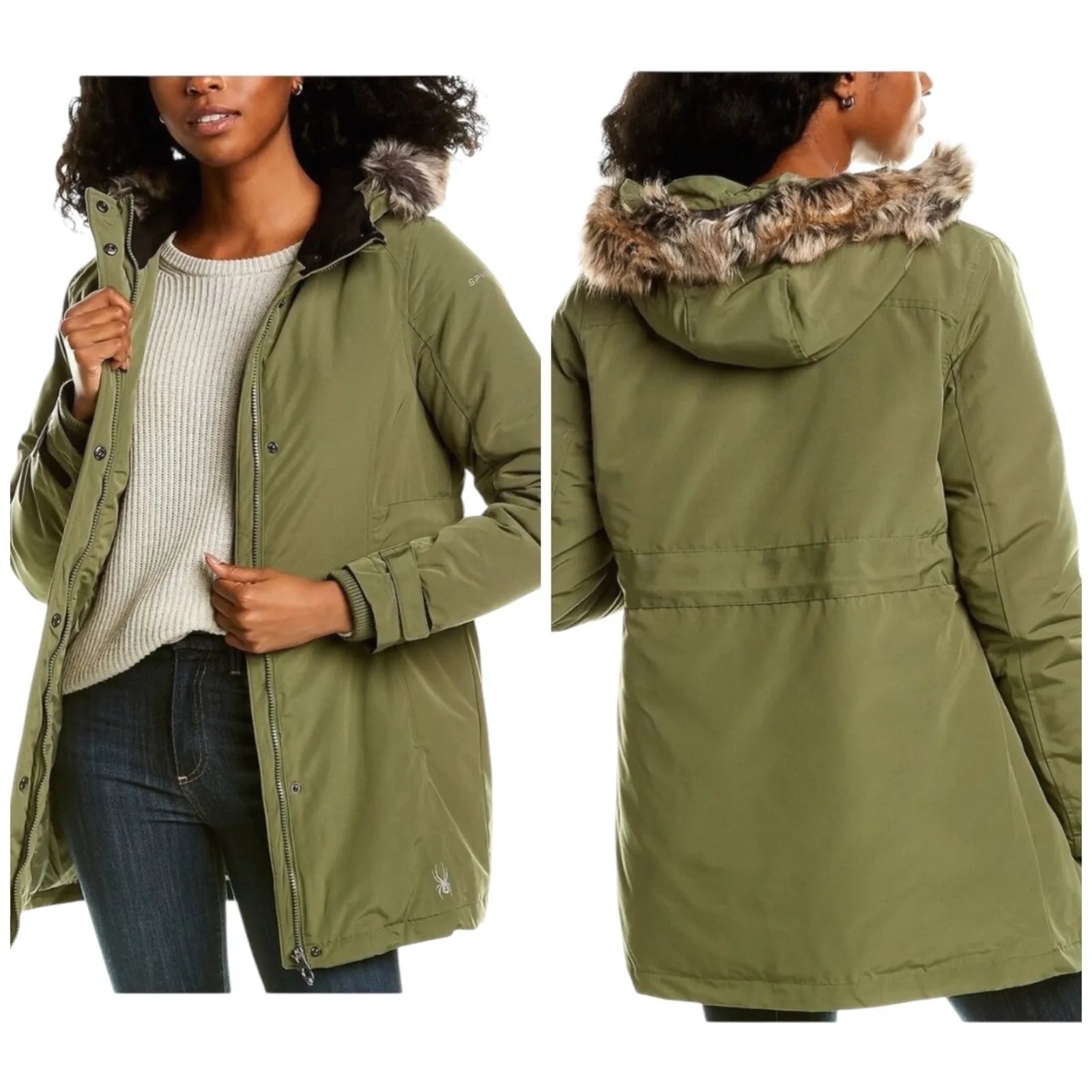 Spyder Coat Women Medium Sage Green Hooded Insulated Explorer Parka Outdoor - Image 2