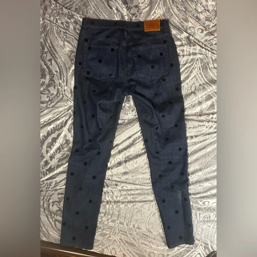 J Crew 9" High Rise Toothpick Jeans Womens Black Polka Dot Sz 29 - Image 7