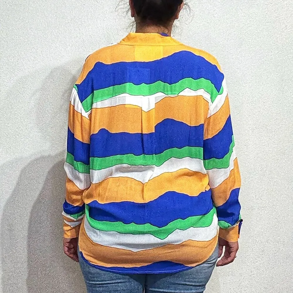 Pippa Multi Striped Button Down Shirt Sz S NWT Orange - Image 11