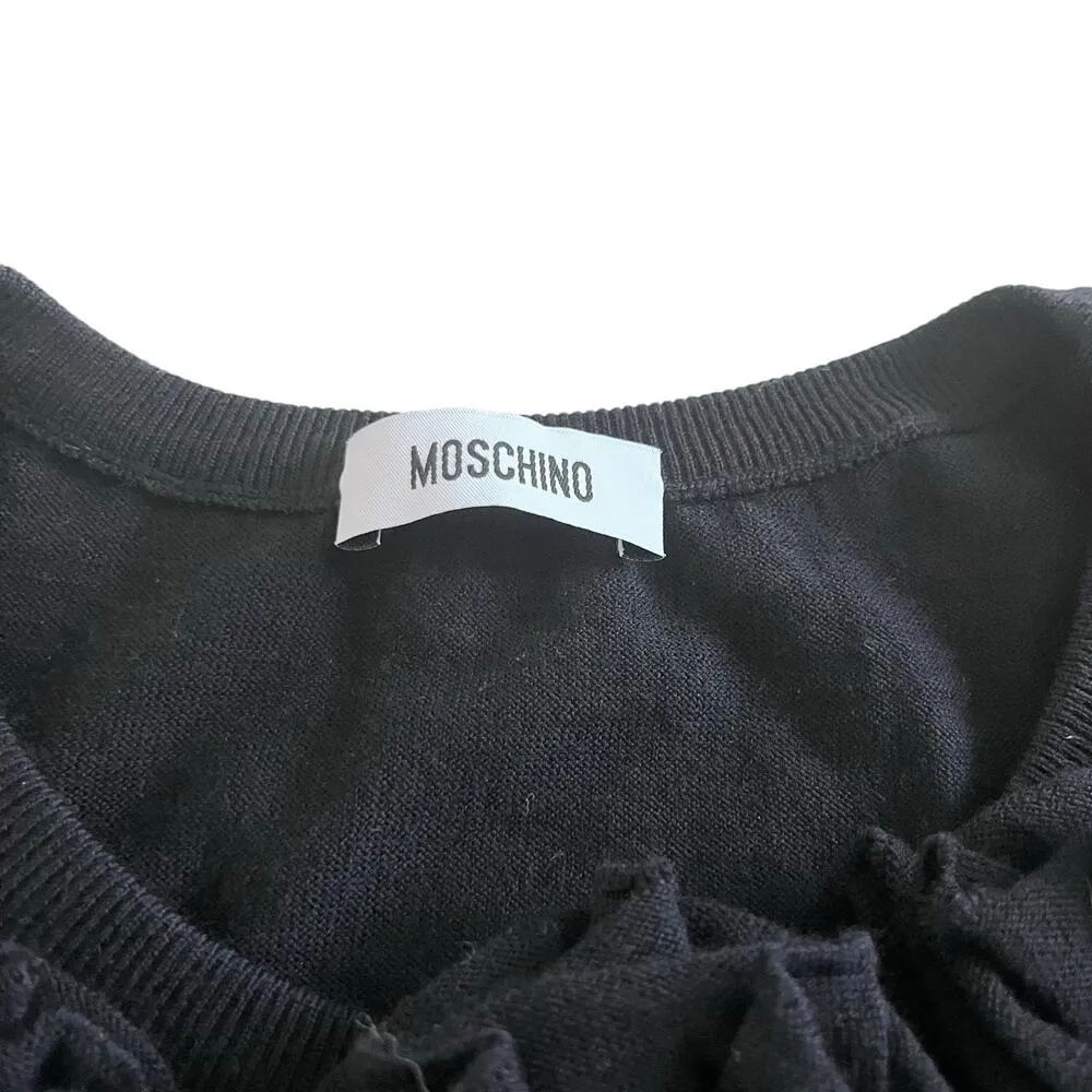 Moschino Black Virgin Wool Rosette Long Sleeve Crewneck Pullover Sweater Size S - Image 3