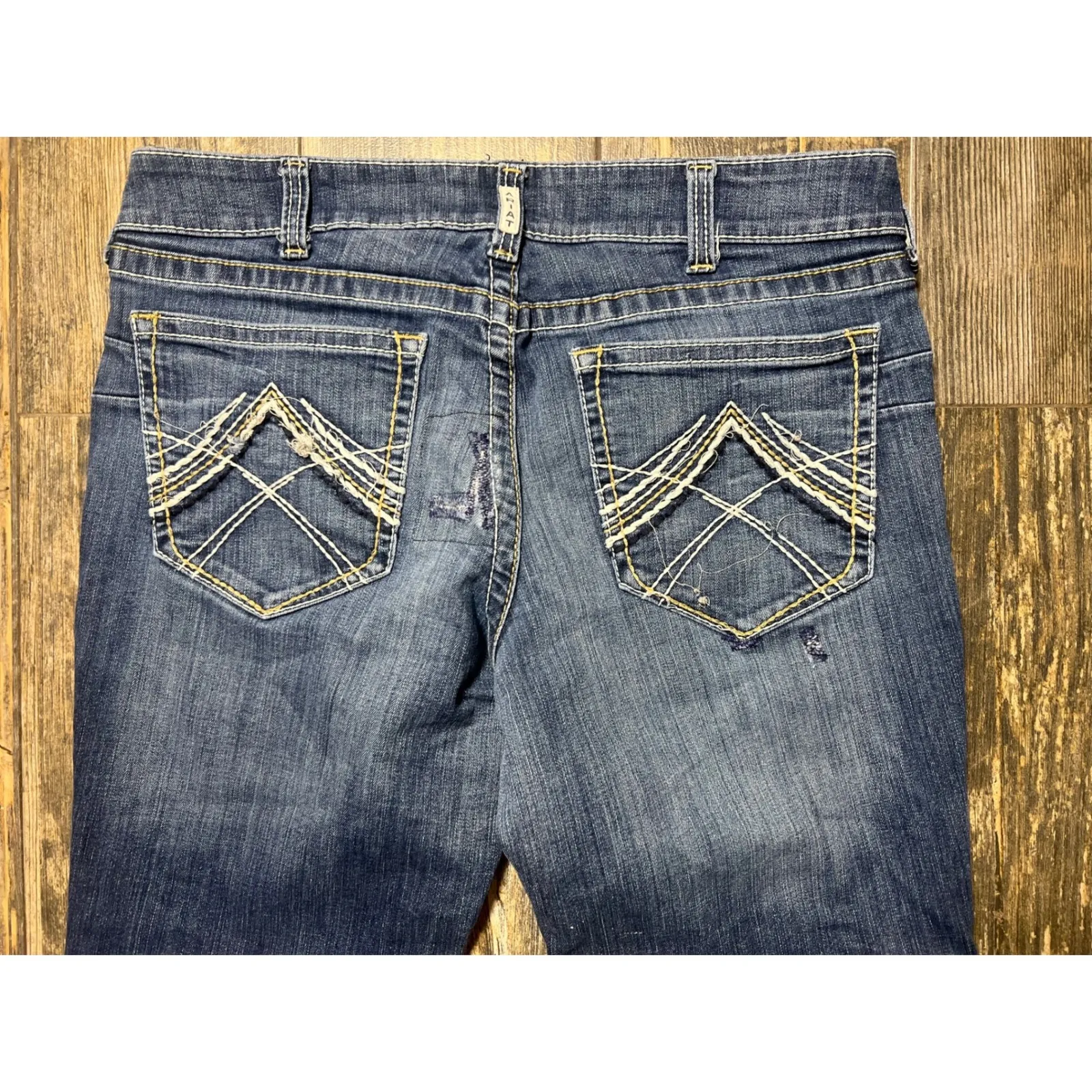 Ariat‎ Real Denim Blue Jeans Women's 33R Bootcut Mid Rise Western Rodeo FLAWS - Image 12