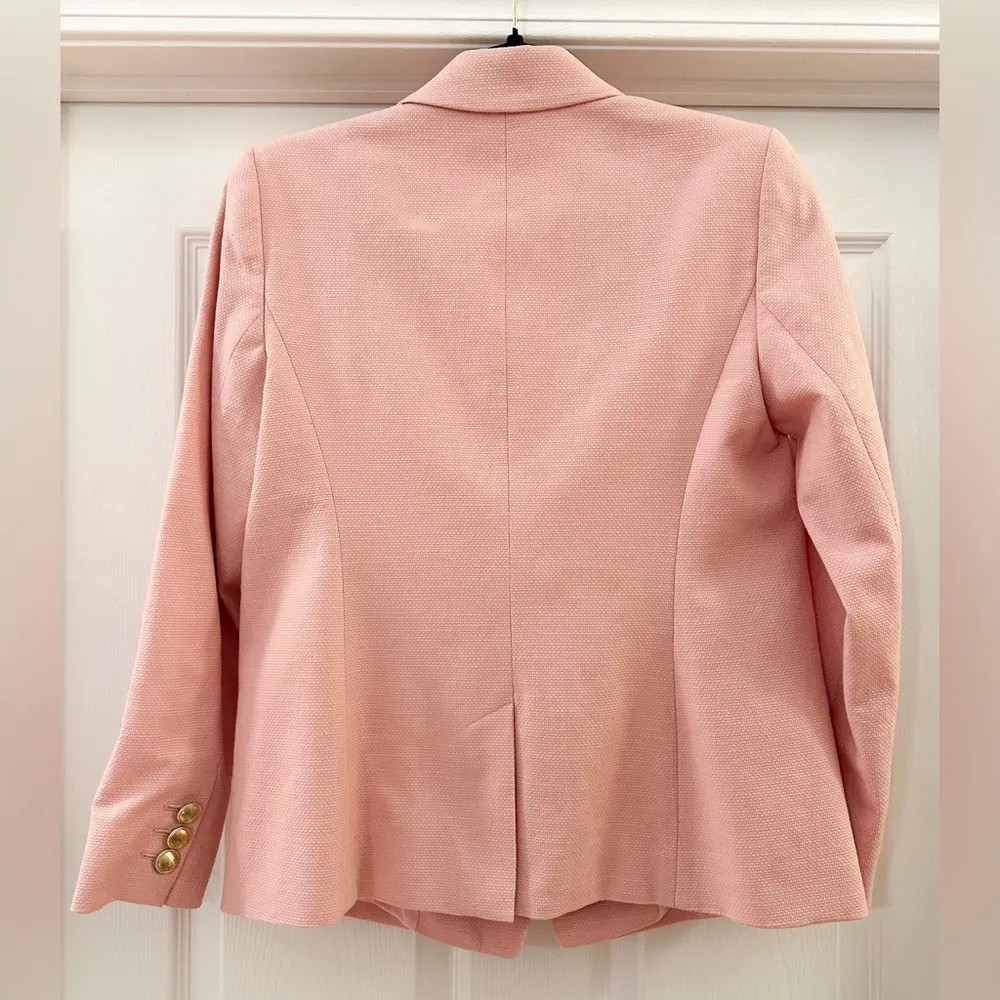 Talbots TEXTURED DOUBLE BREASTED BLAZER Pastel Warm Blush Pink sz 4P - Image 5