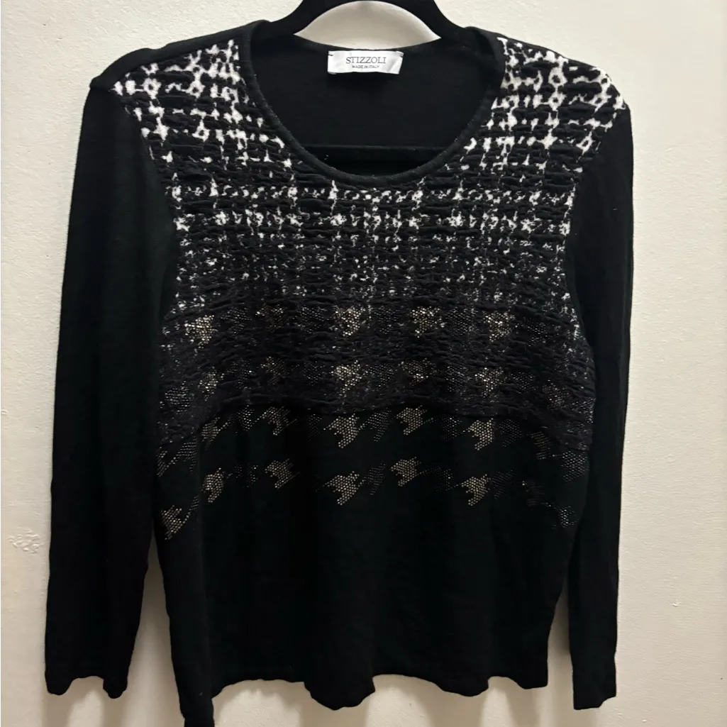 Stizzoli Black and Gold Smocked Blouse Size M - Image 5