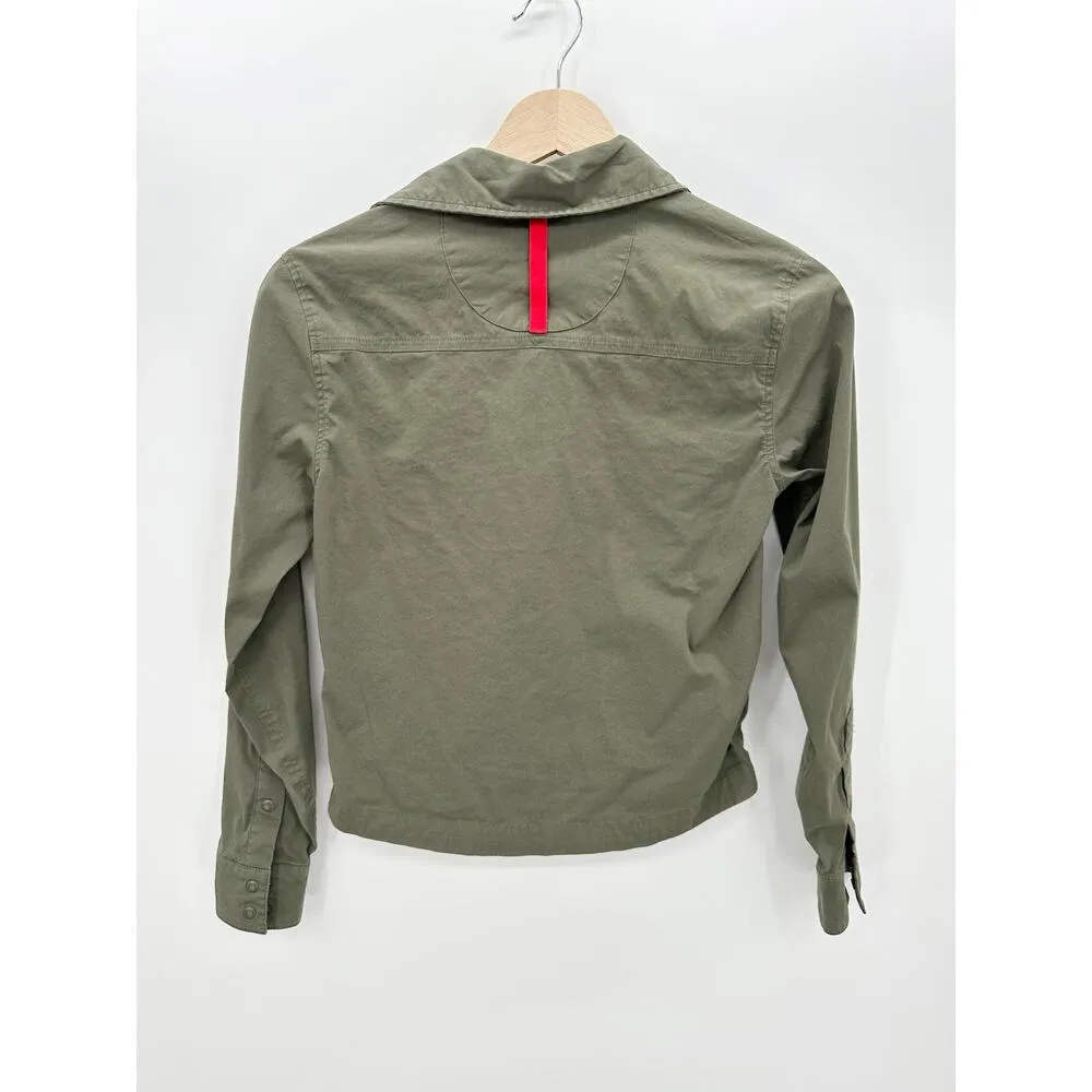 Topo Designs Button Down Shirt Women XS Olive Green Cropped Collar Cotton Nylon - Image 2