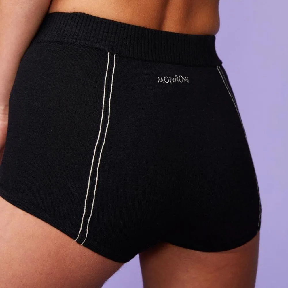 NWT Monrow Knit Sweater Shorts Boyshort Athletic Hot Pants Mini Shorts Black szL Size L - Image 6