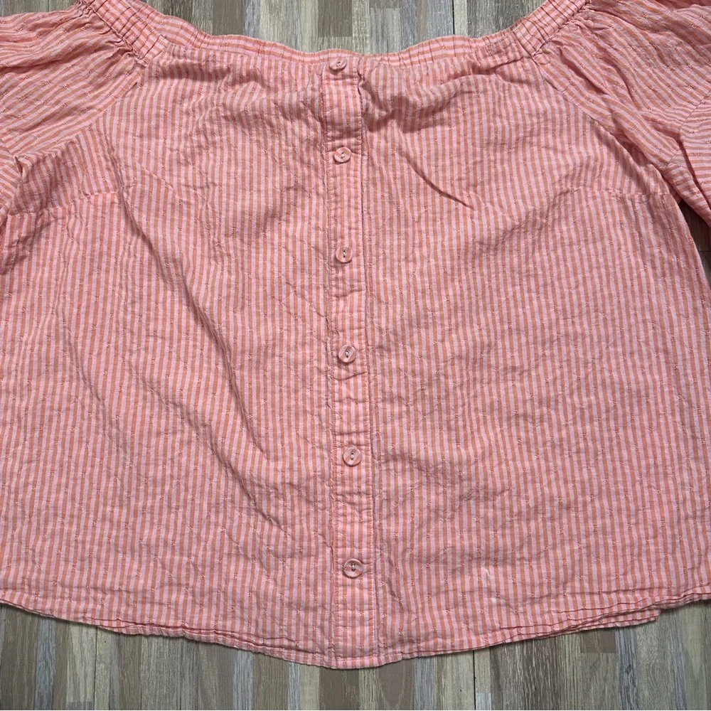 Lane Bryant Off-The-Shoulder Pink & Orange Flared Sleeve Shirt with Eyelets - Image 3