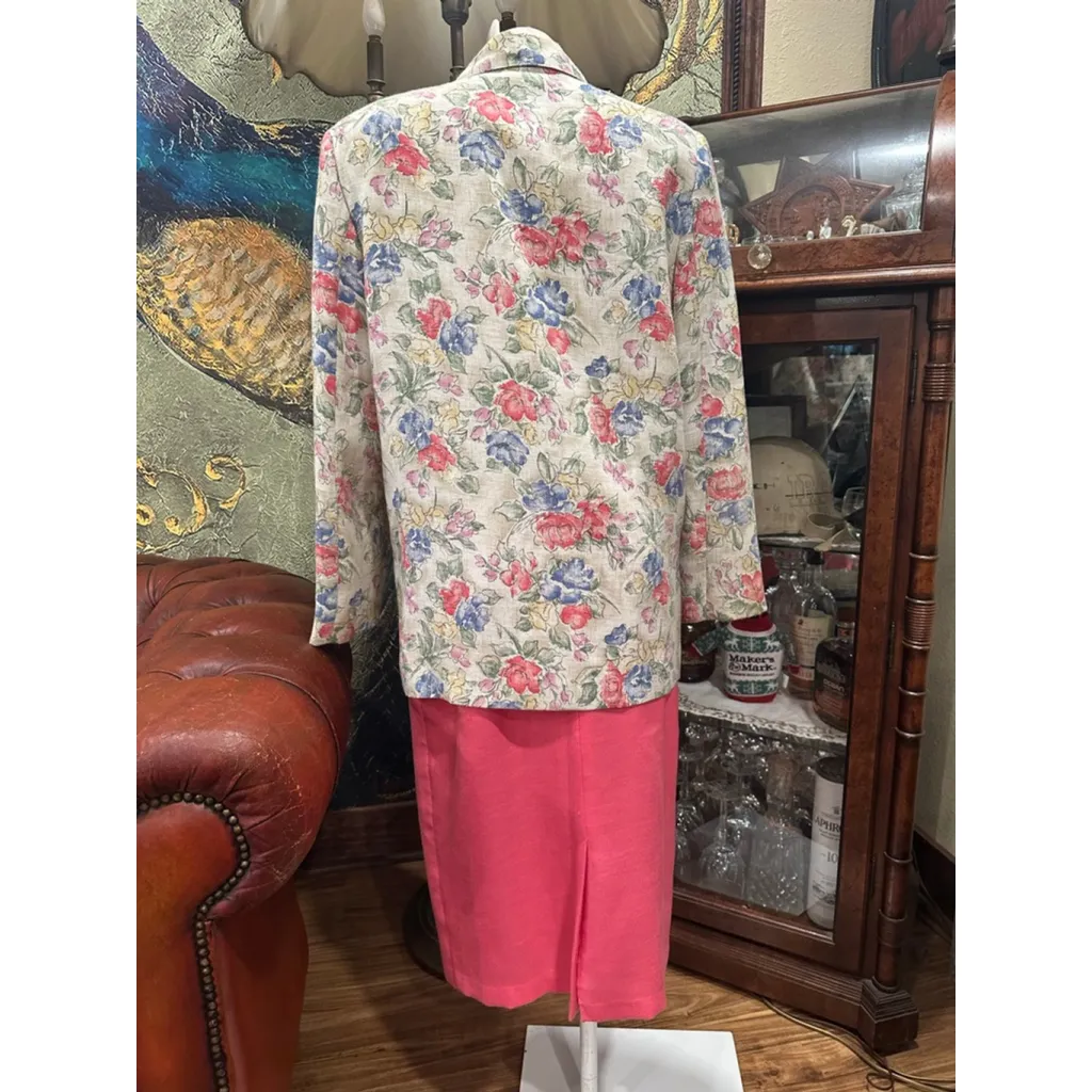 Women's Katie Brooke Floral Blazer & Skirt Set Size 12 Beige Pink - Image 3